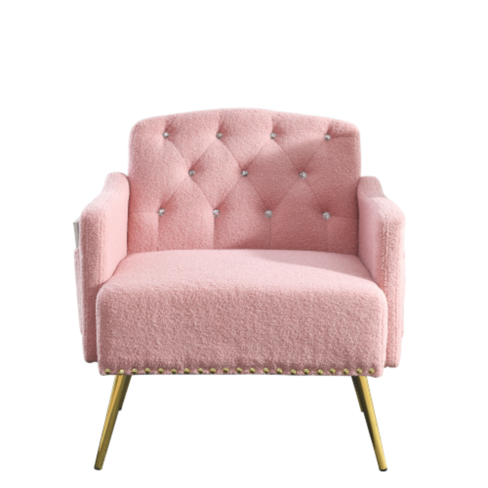 Pink Teddy Upholstered Chesterfield Chair with Gold Hardware Legs H457