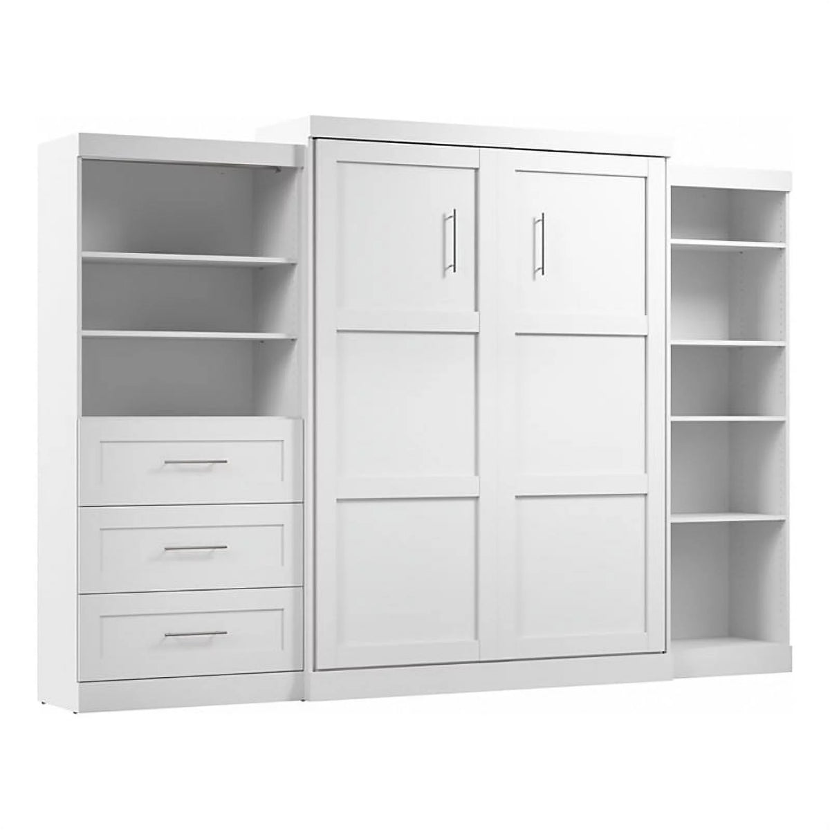 White Wood Queen Storage Wall Bed I599