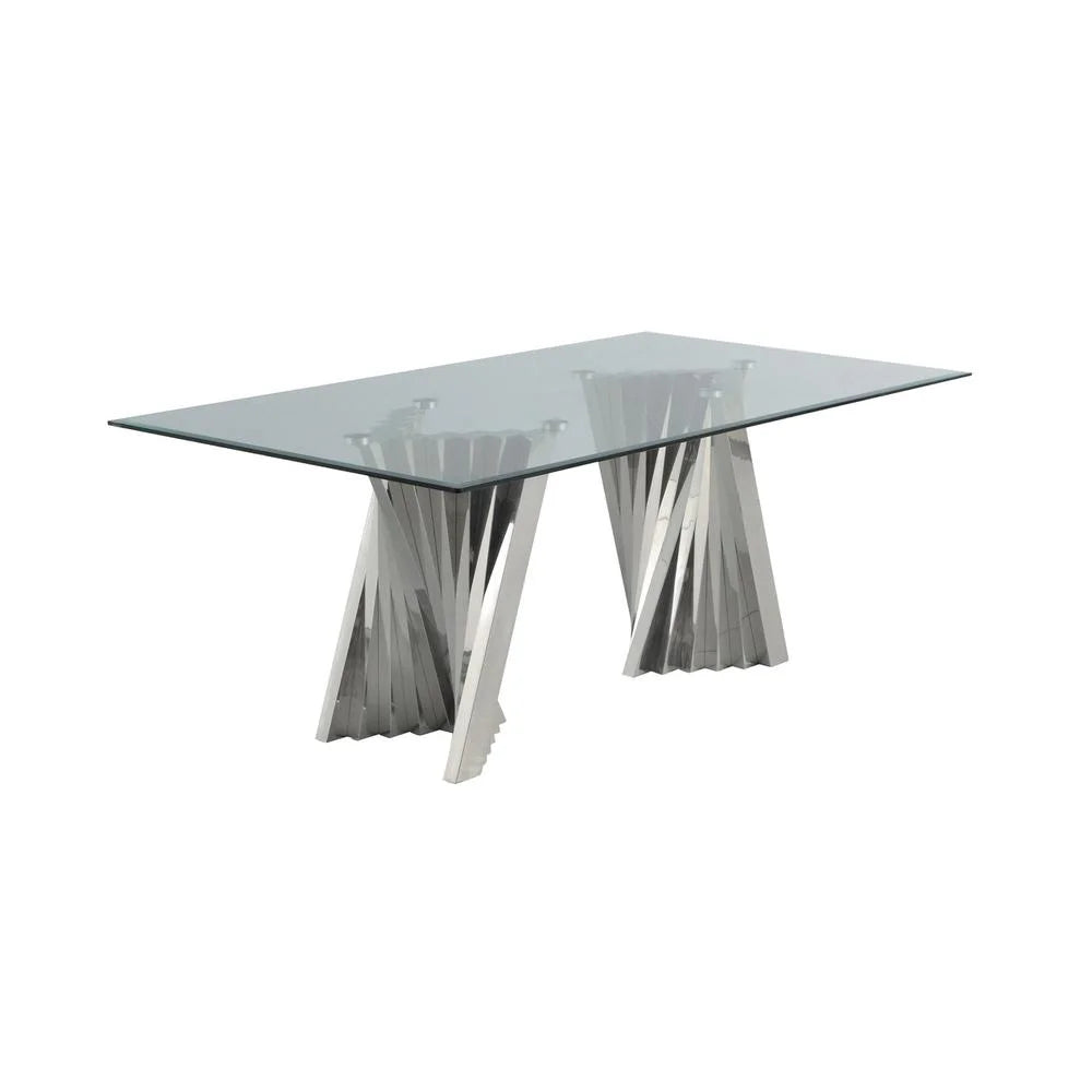 Clear Glass Dining Set with Table and 6 White Chairs B3704