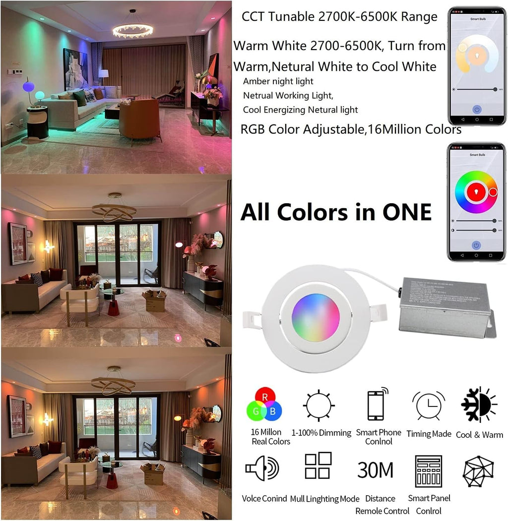 4 inch Smart LED Recessed Lights, 9W, 2 Pack O147942