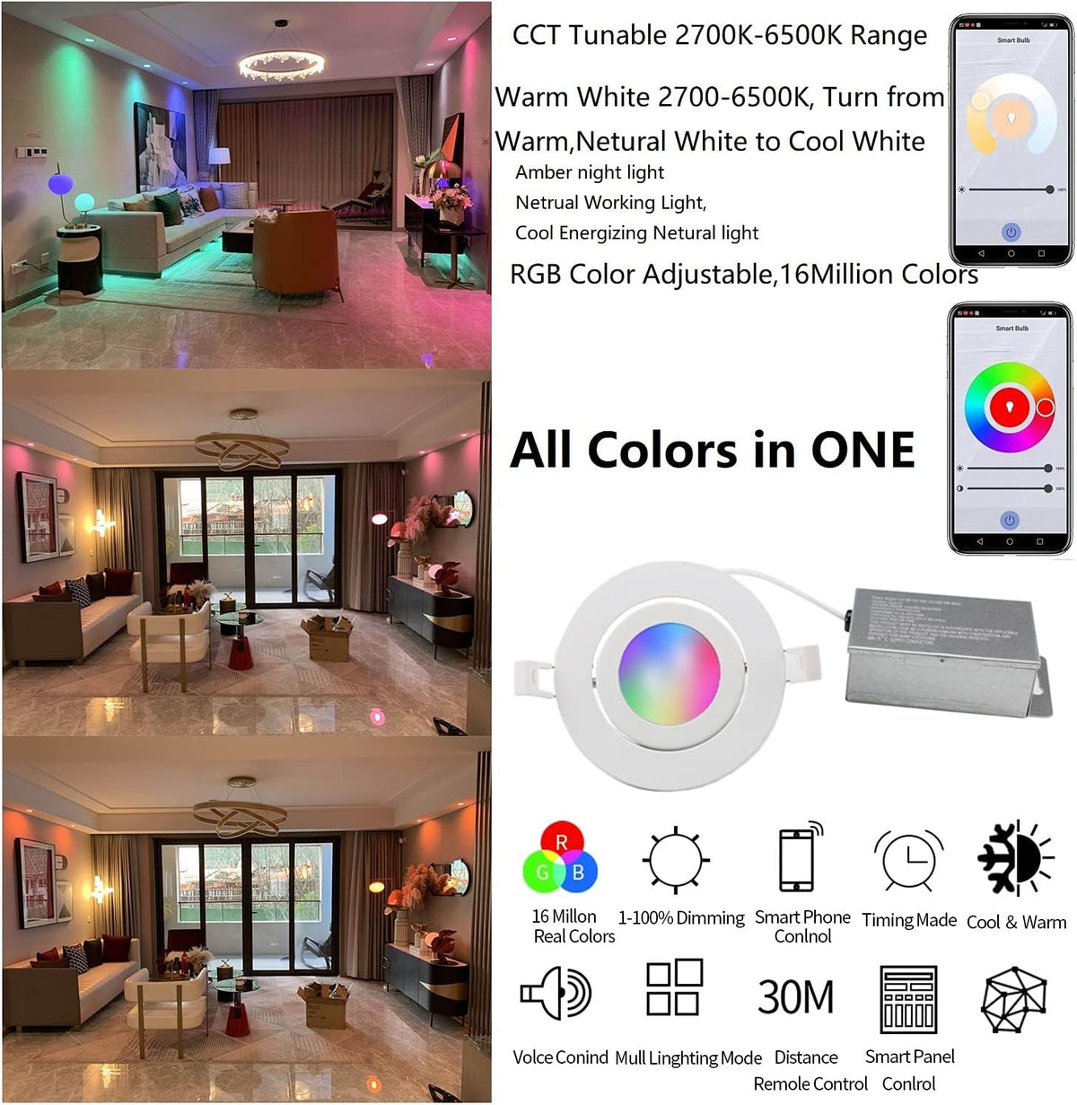 4 inch Smart LED Recessed Lights, 9W, 2 Pack O147942