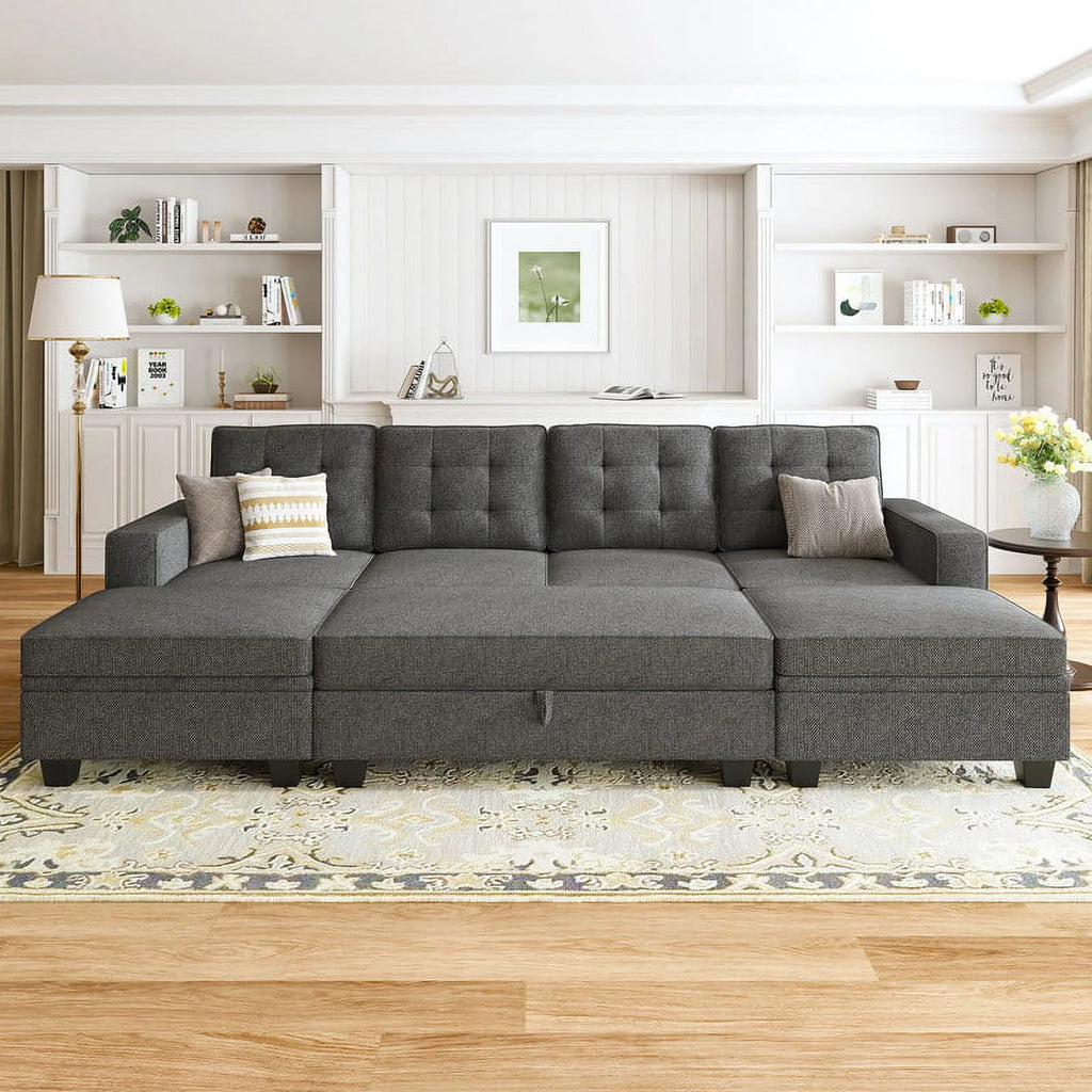 Light Grey Convertible Sectional Sleeper Sofa with Storage M72132