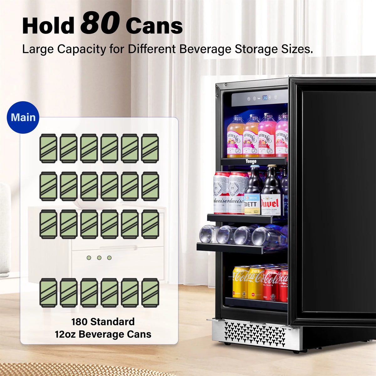 15" 80 Cans Beverage Refrigerator with Glass Door and Lock O46658