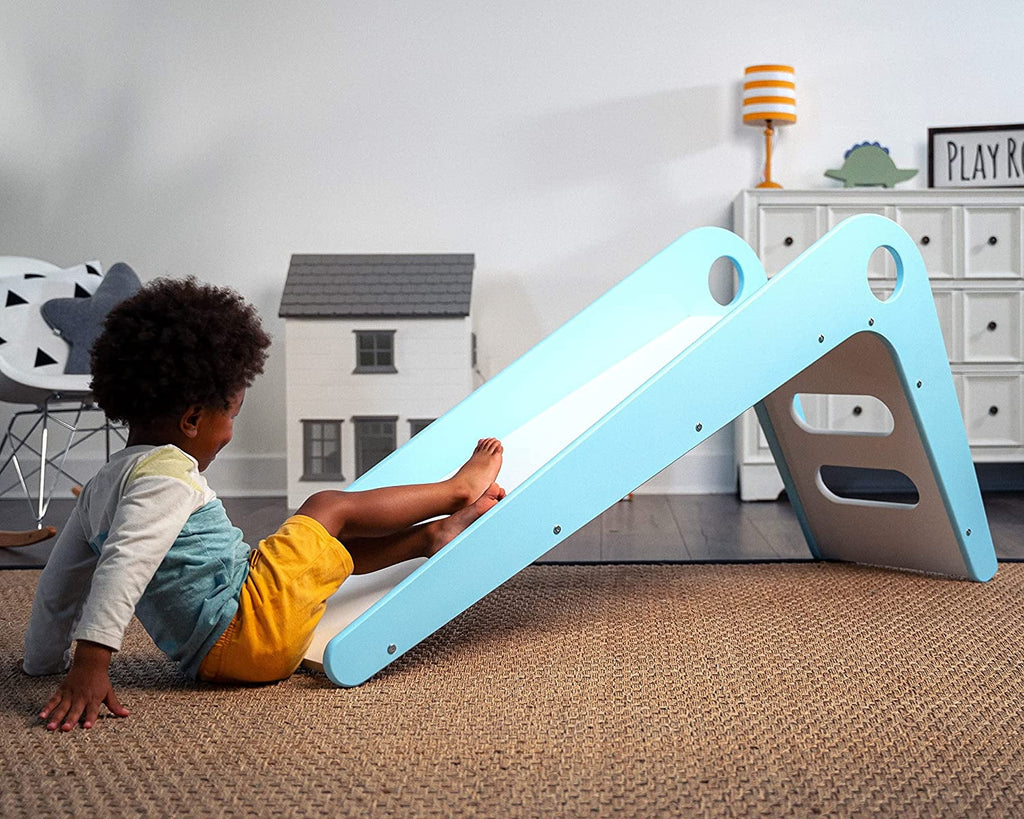 Wooden Indoor Slide for Kids Ages 18mo - 4 Years (Blue) D847