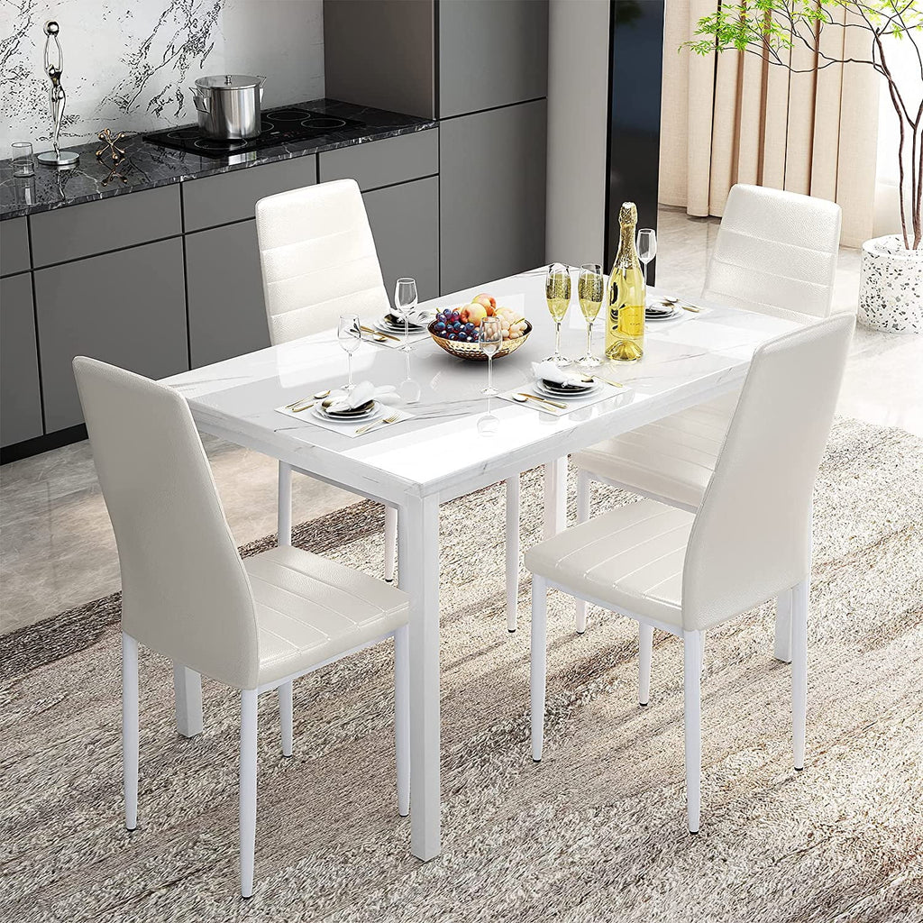 5 Pieces Dining Table Set with Faux Marble Top and 4 Chairs F431