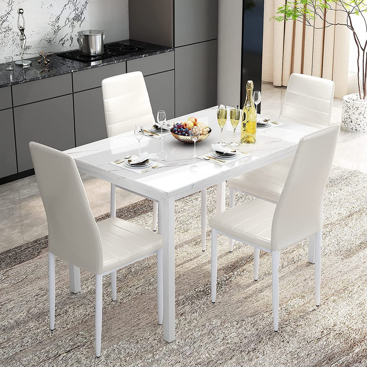 5 Pieces Dining Table Set with Faux Marble Top and 4 Chairs F431