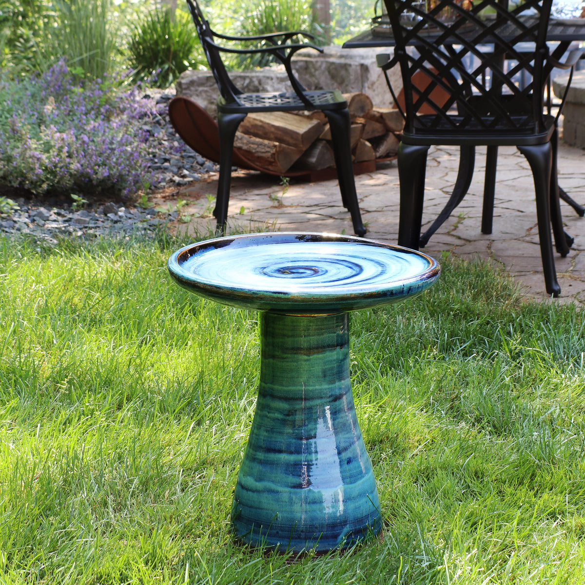 Glazed Ceramic Outdoor Bird Bath J81453