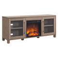 Antiqued Gray Oak Rectangular TV Stand with Log Fireplace H746160