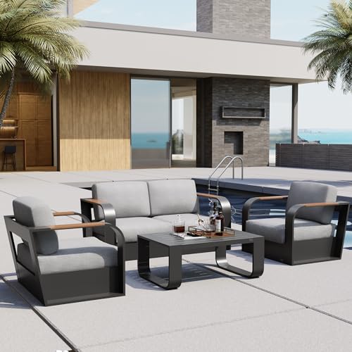 4 Pieces Aluminum Patio Furniture Set Dark Grey G8266
