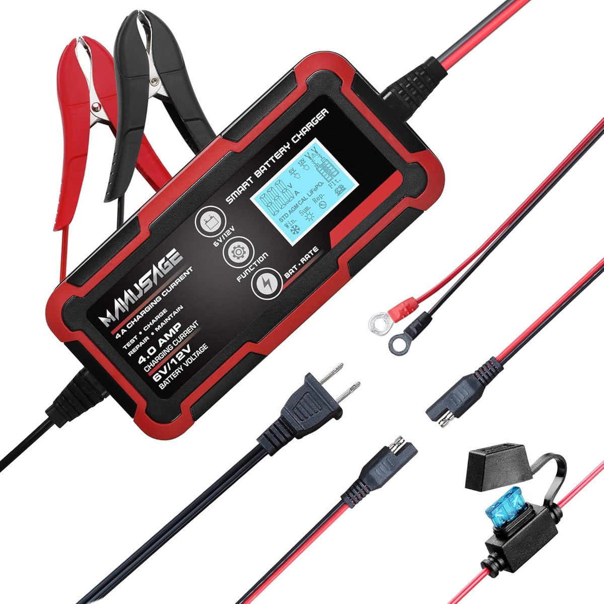 4-Amp 6V 12V Portable Battery Charger and Maintainer Pack of 2 B6716