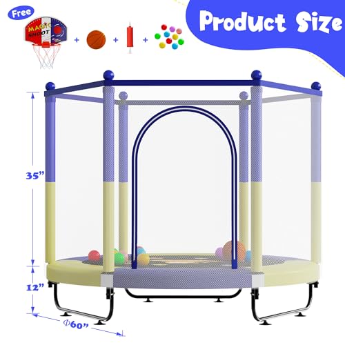 60" Trampoline with Basketball Hoop, Safety Enclosure A868523