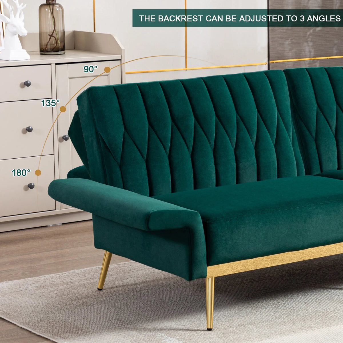 Green Velvet Convertible Futon Sofa Bed X576860