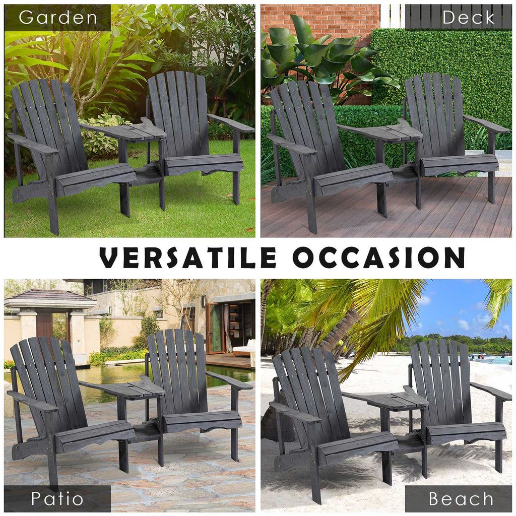 Grey 2 Wood Adirondack Chairs with Center Table R833