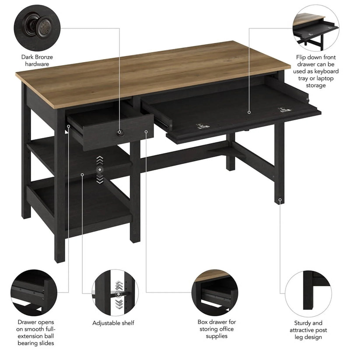 54W Computer Desk with Shelves E26582