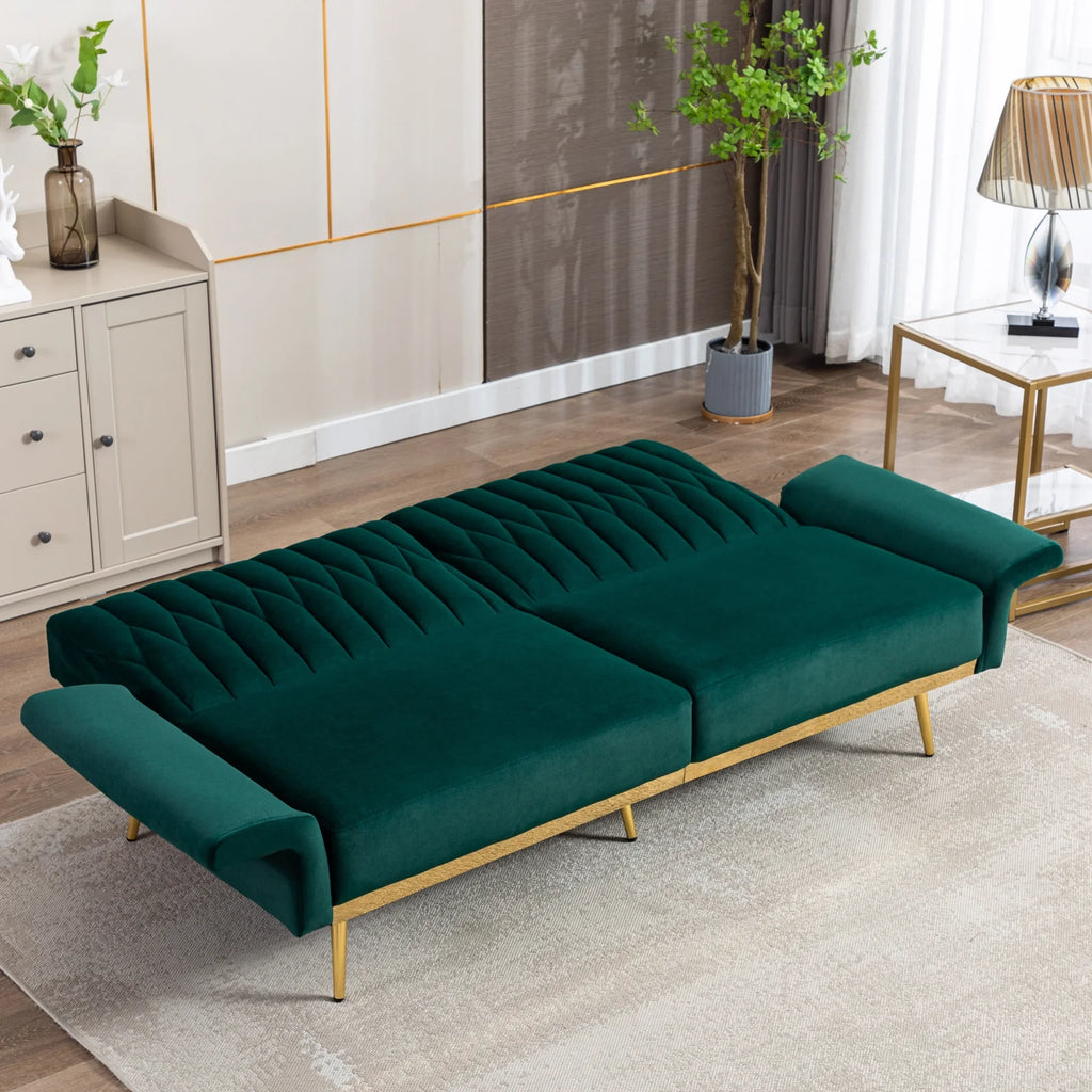 Green Velvet Convertible Futon Sofa Bed X576860