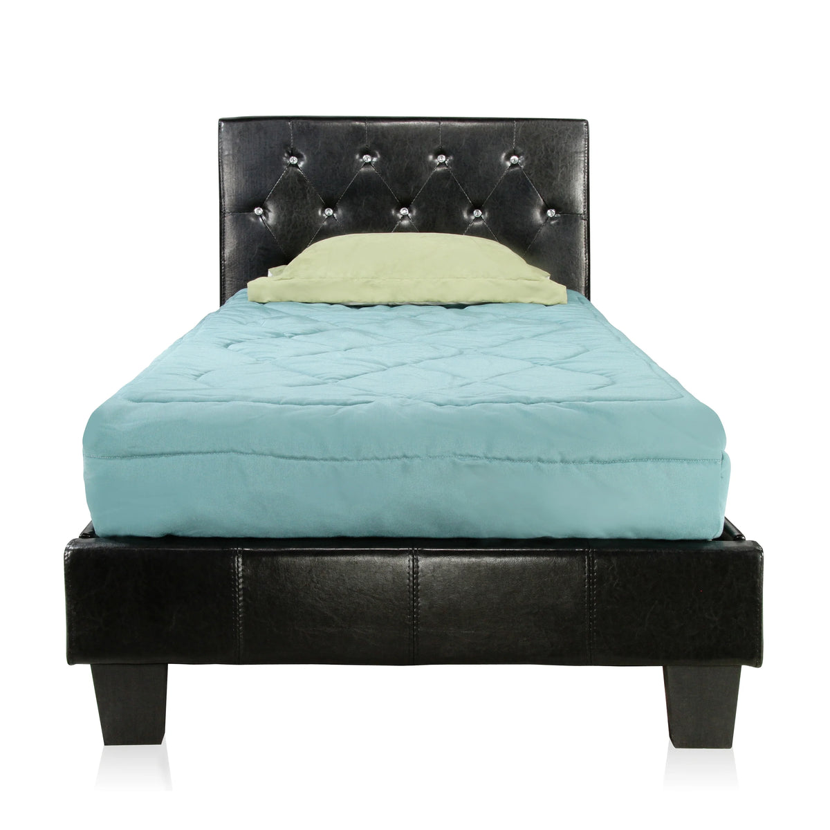 White Faux Leather Upholstered Tufted Platform Bed F9819
