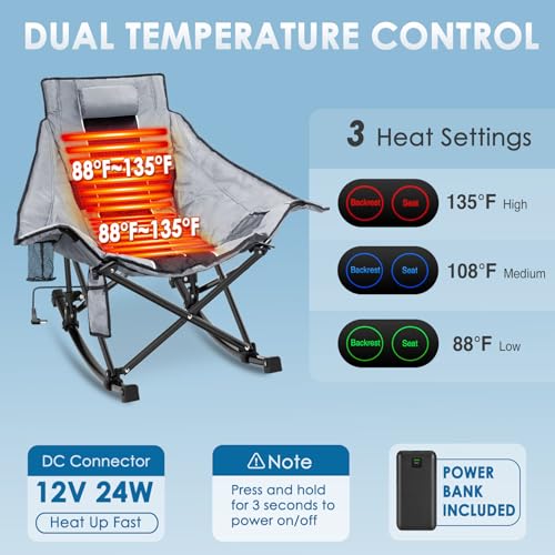 XL Oversized Heated Rocking Camping Chair with 3 Heat Levels I801759