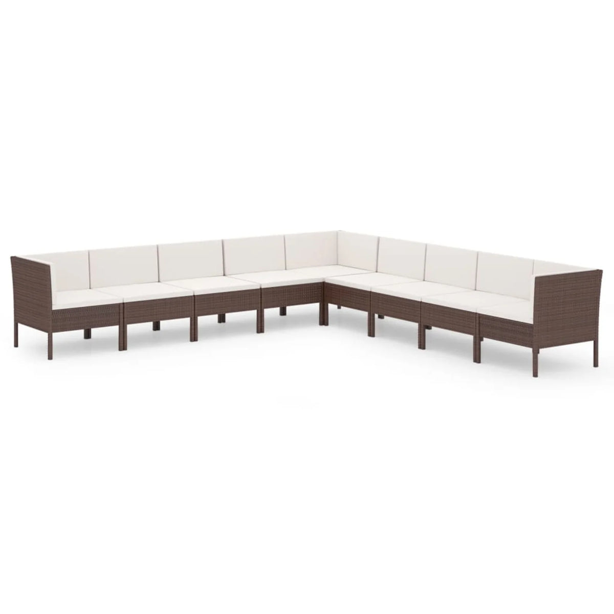 9 Piece Cream White Cushion Brown Poly Rattan Patio Lounge Set U47037