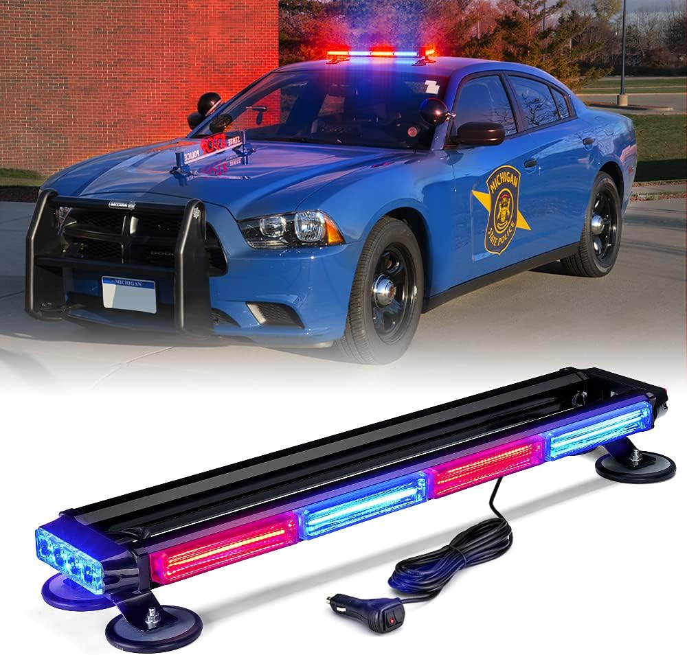 White Amber COB LED Rooftop Strobe Light Bar Double Side 26 High Visibility Emergency Hazard Warning Beacon Lights w/Magnetic Base K999314