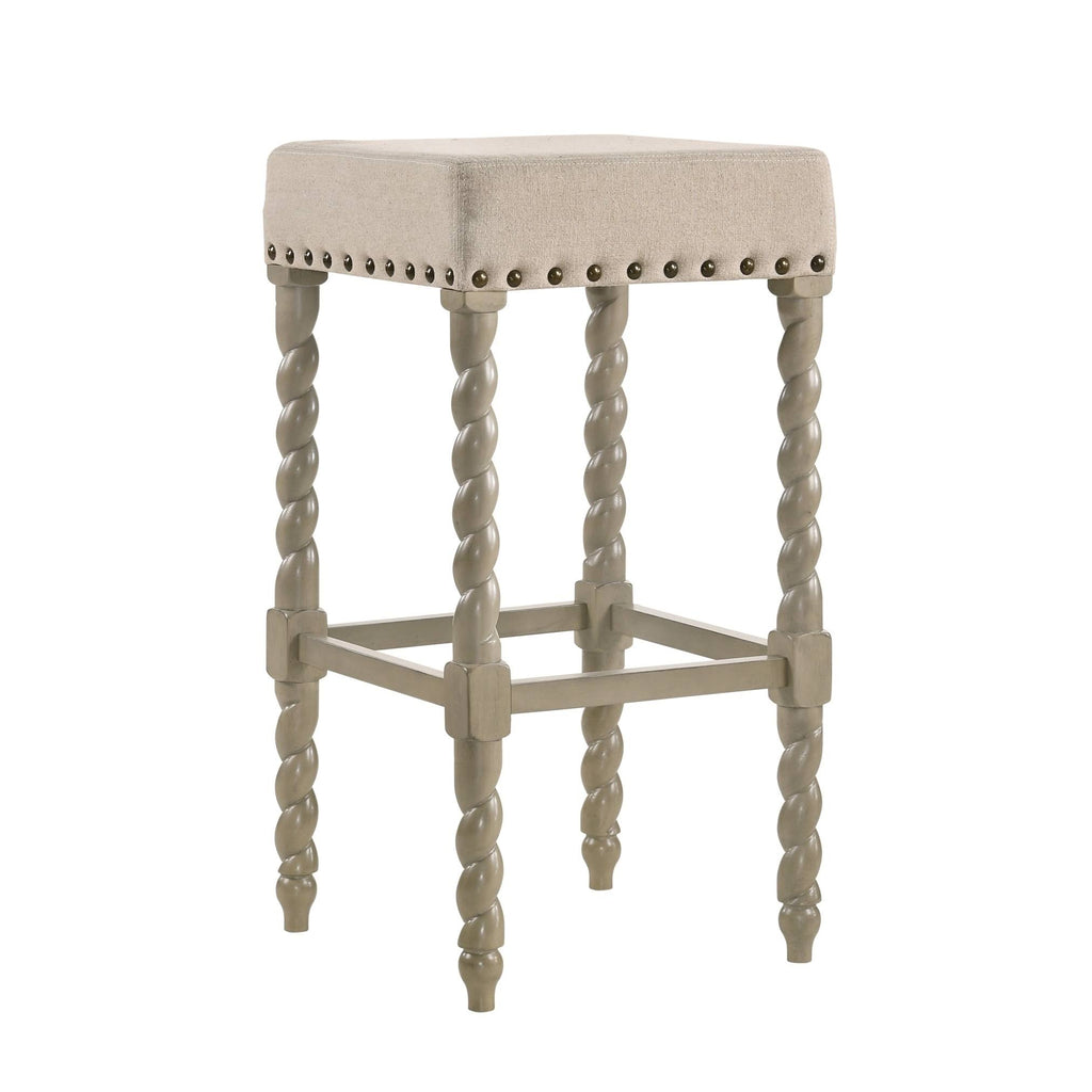 Cream Linen and Espresso Wood Twisted Leg Bar Stool Y11612