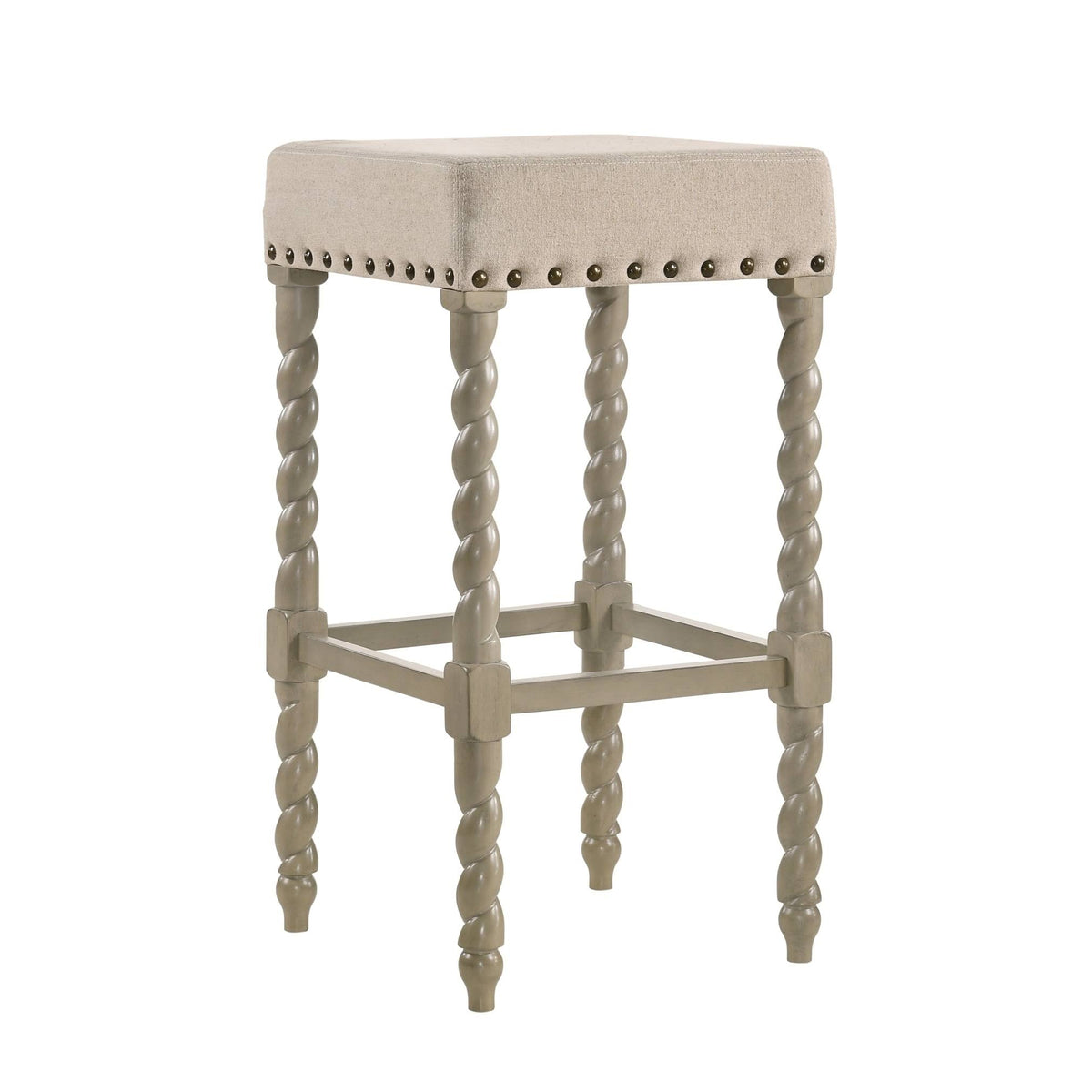 Cream Linen and Espresso Wood Twisted Leg Bar Stool Y11612