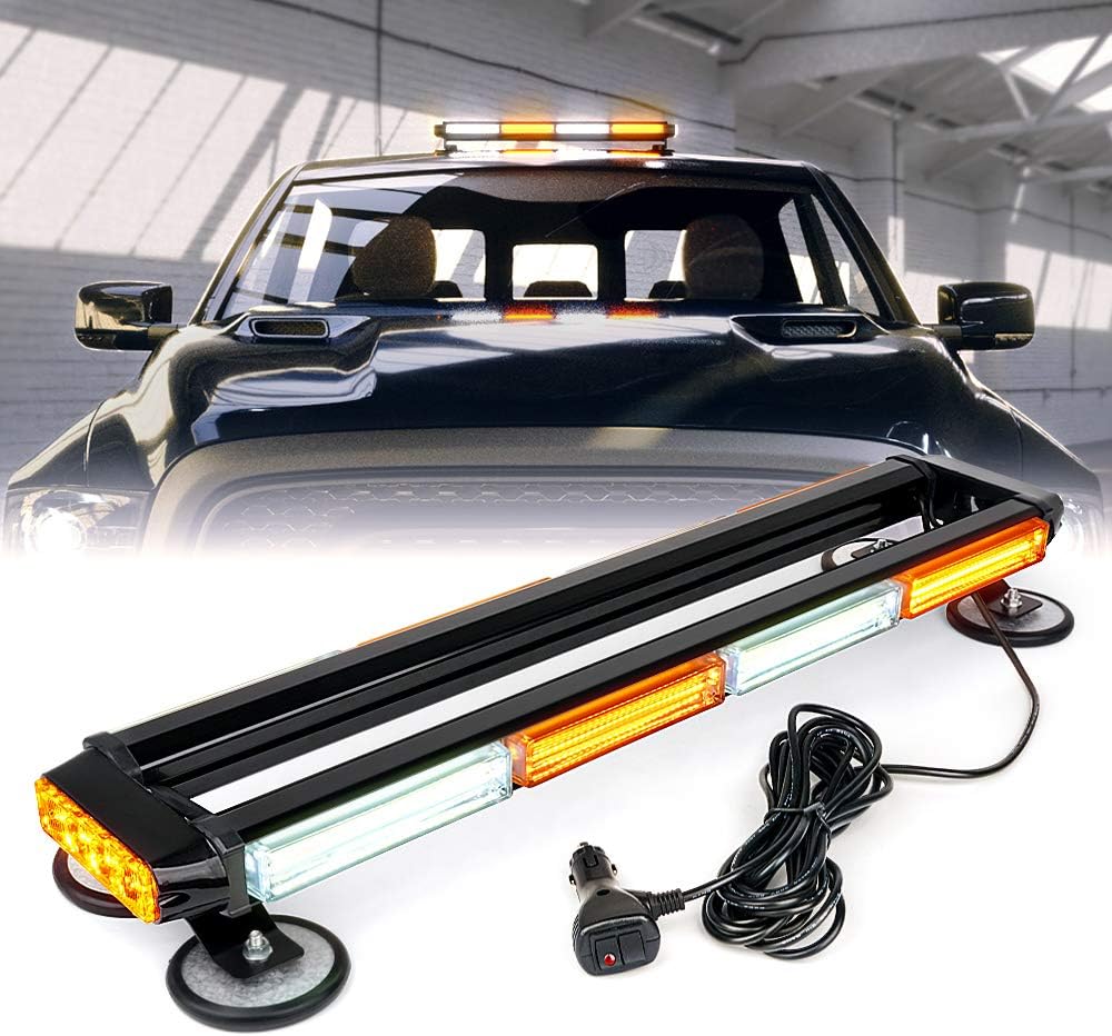 White Amber COB LED Rooftop Strobe Light Bar Double Side 26 High Visibility Emergency Hazard Warning Beacon Lights w/Magnetic Base K999314
