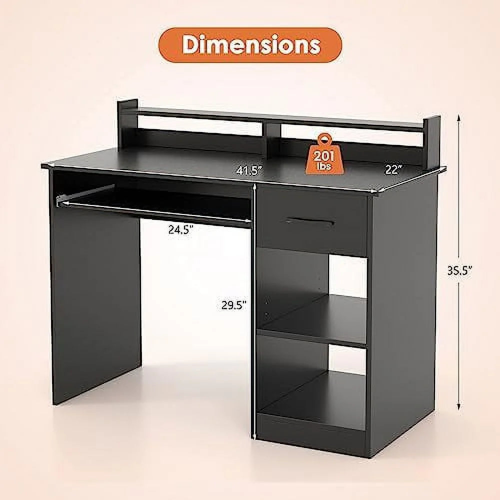 Computer Desk with Drawers, Hutch, Keyboard Tray & Adjustable F87563