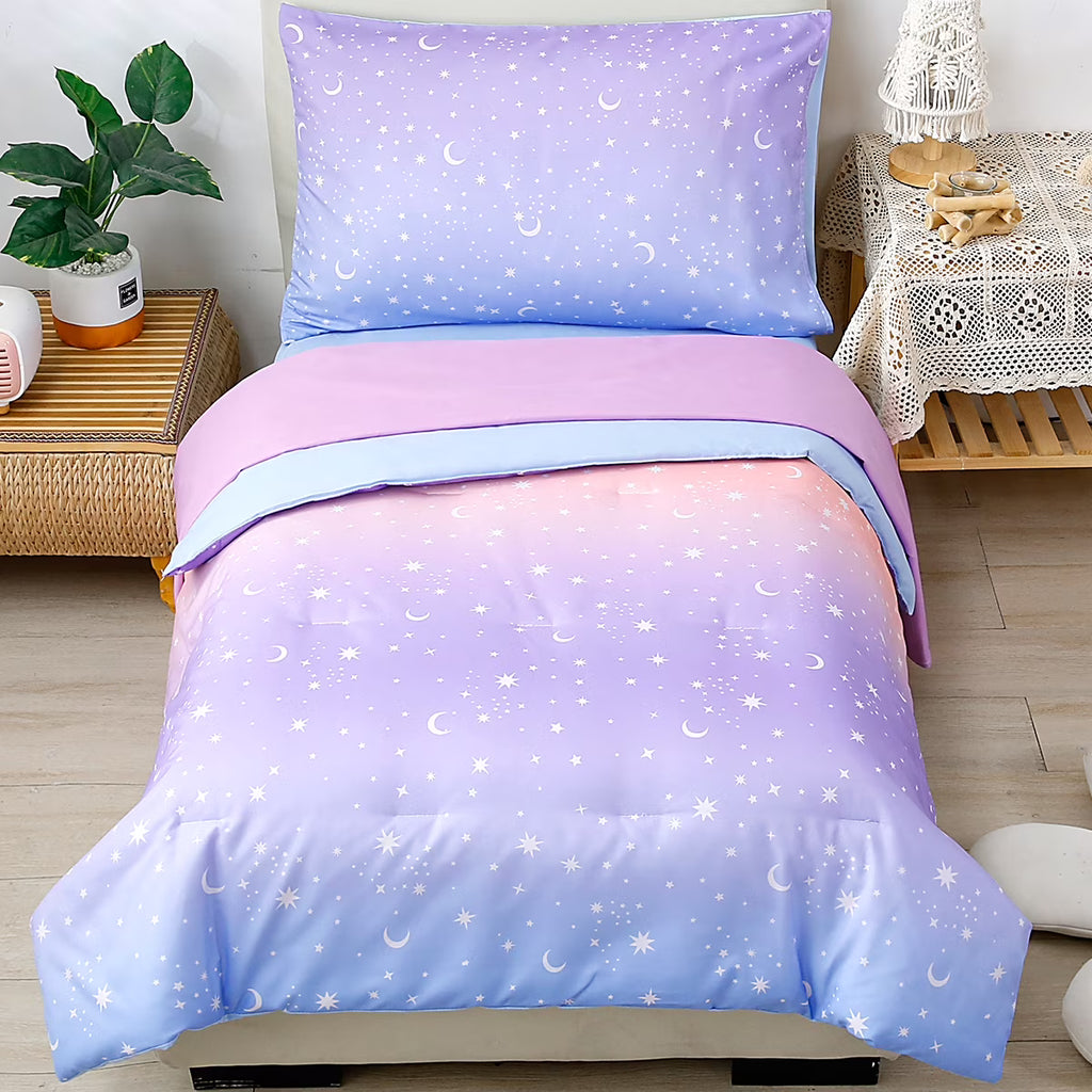 4-Pcs Toddler Bedding Set Microfiber Purple Orange J3304