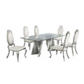 Clear Glass Dining Set with Table and 6 White Chairs B3704
