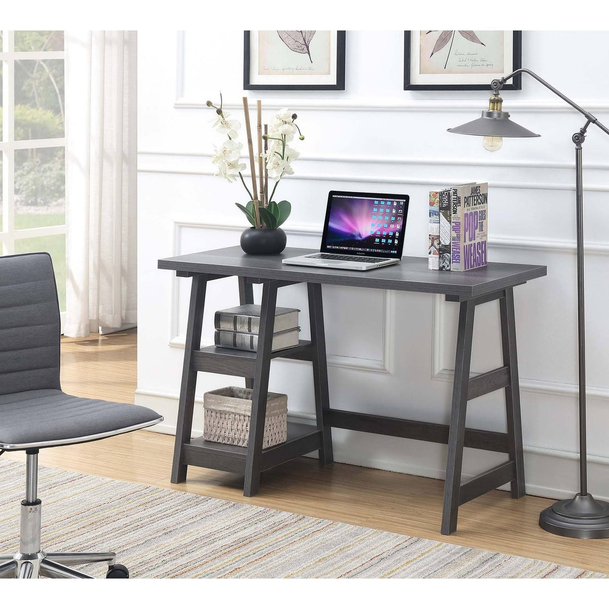 Charcoal Grey Desk with Shelves I857949