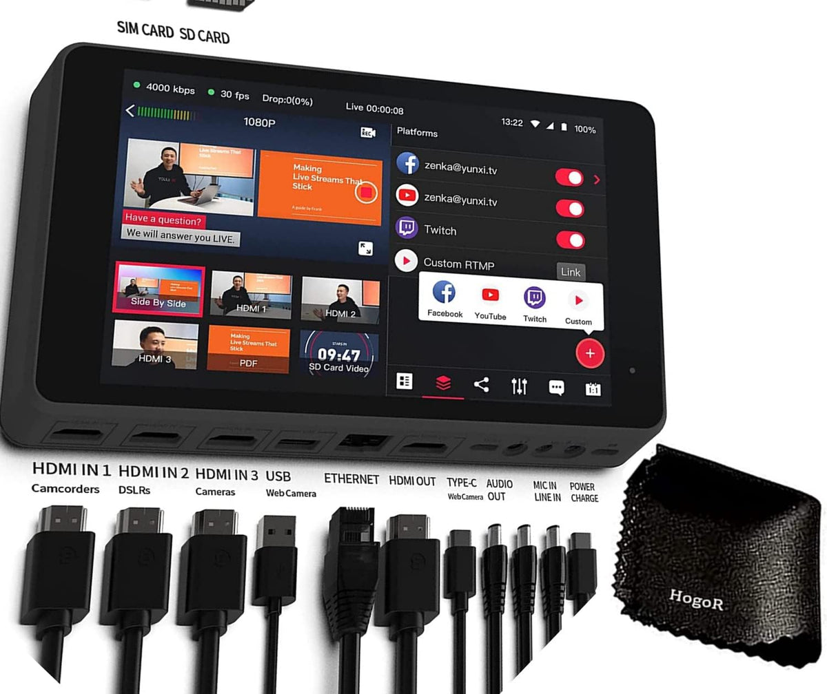 YoloBox Pro All-in-One HDMI Monitor Wi-Fi 8-Inch Screen Portable Multi-Camera Live Streaming Studio USB Type-C Input Power Bundle K315