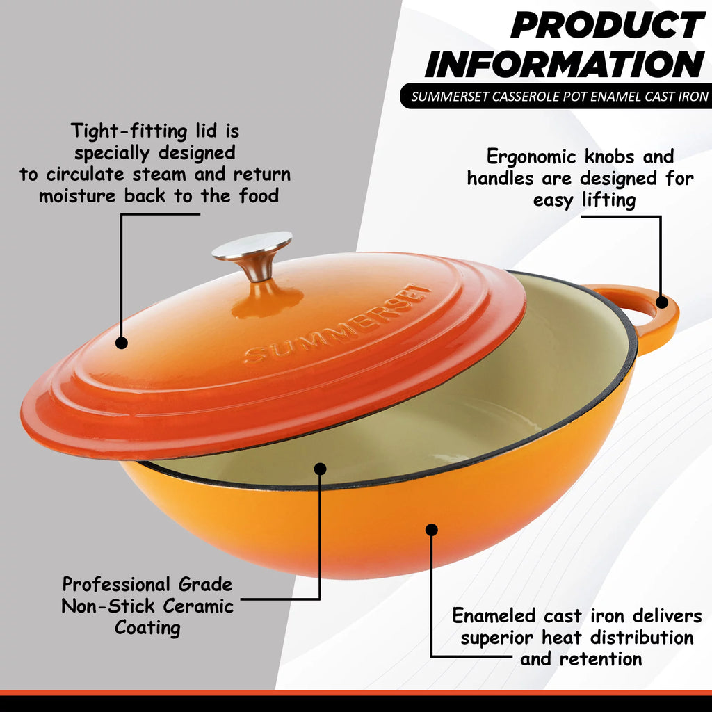 Enamel Cast Iron Dutch Oven Pan & Pot 5 Quart Orange M586849