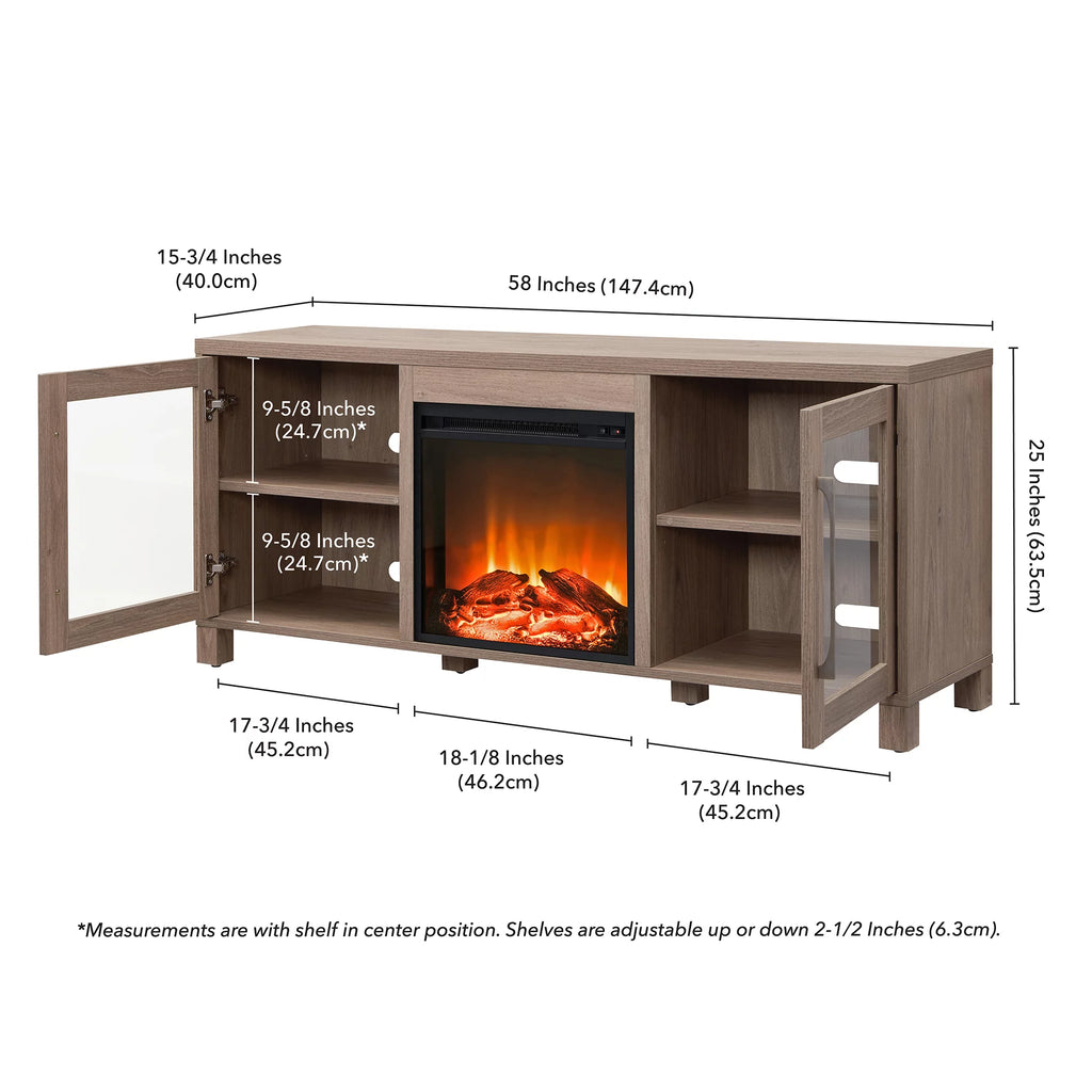 Antiqued Gray Oak Rectangular TV Stand with Log Fireplace H746160