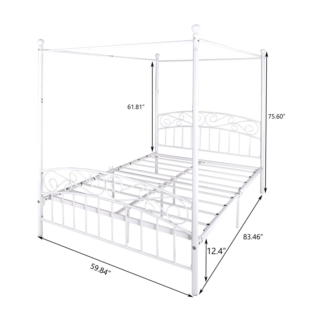 Metal Canopy Bed Frame with Headboard & Footboard Full Black C929147