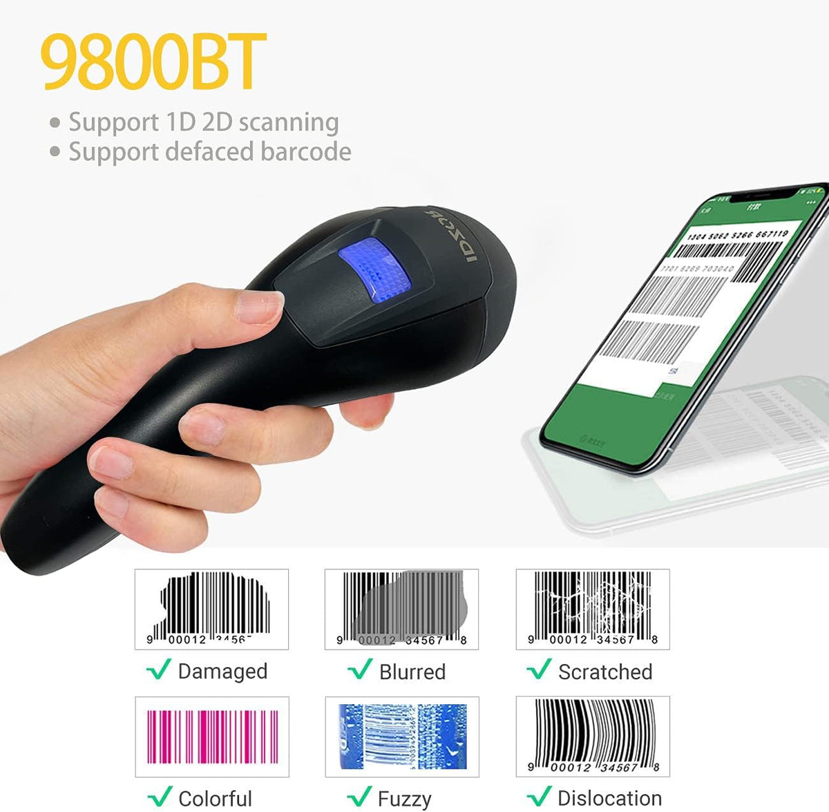 Wireless Bluetooth Barcode Scanner with USB Receiver A2386