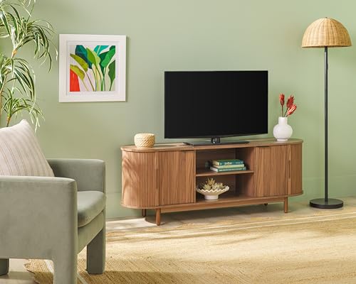 60 Inch Coastal Oak TV Stand with Sliding Doors R4724