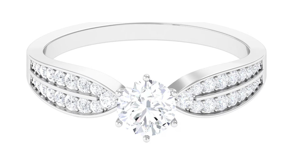 Moissanite Engagement Ring with Side Stones, 1 Carat, 925 Sterling Silver T644