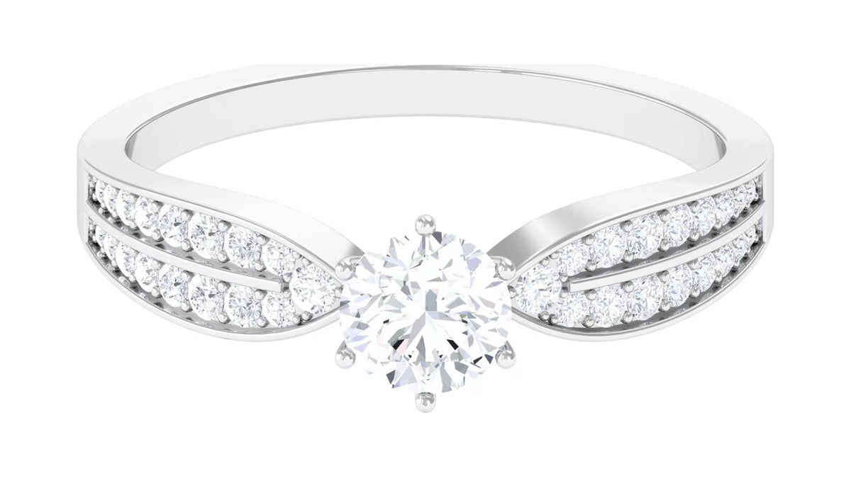 Moissanite Engagement Ring with Side Stones, 1 Carat, 925 Sterling Silver T644