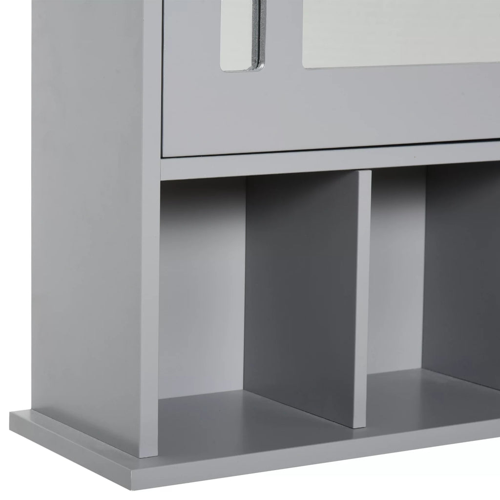 Gray Wall Mount Bathroom Cabinet with Mirror Door and Open Shelves G913379