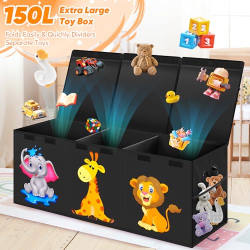 Extra Large Collapsible Storage Organizer with Lids, 40"x16"x16" Black F28617