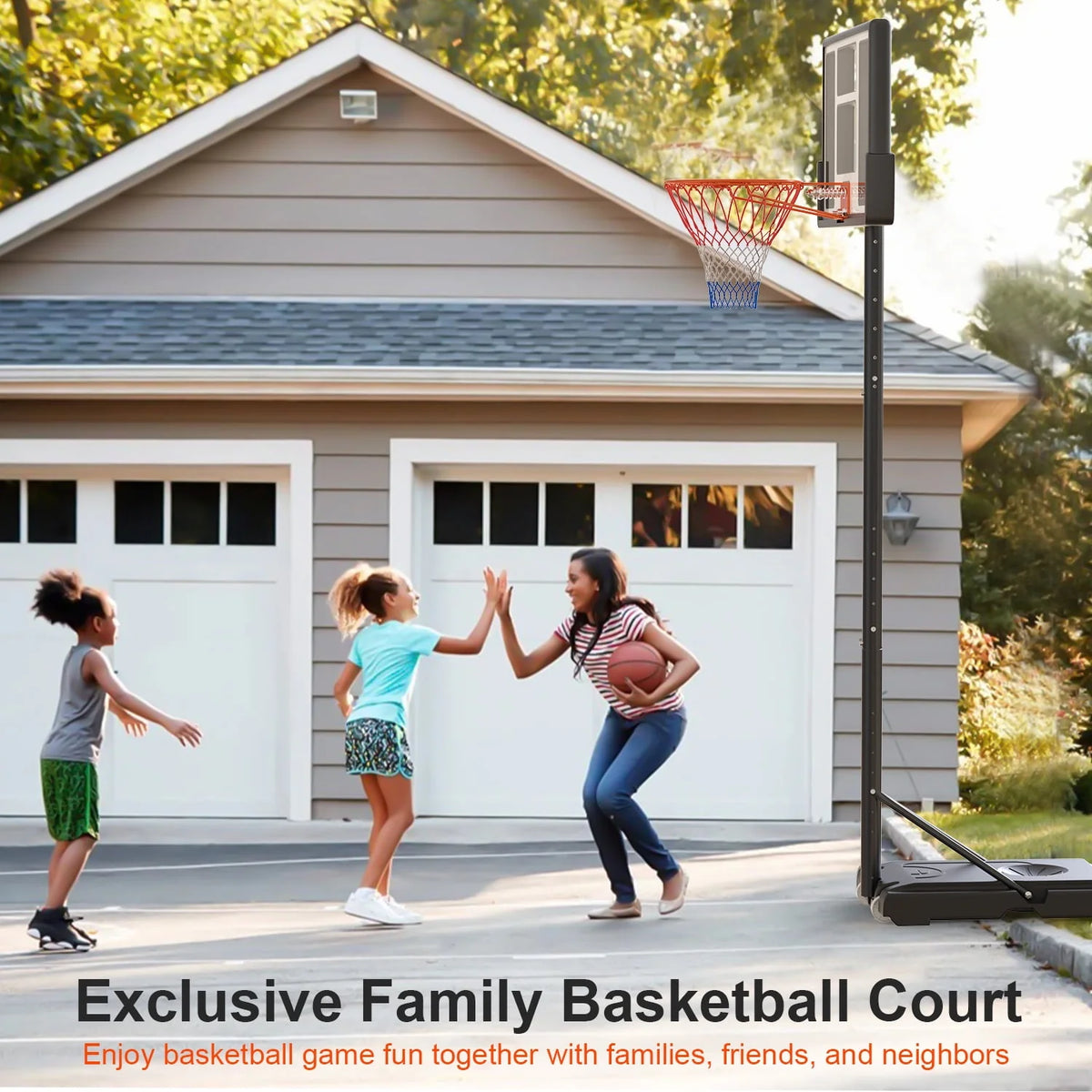 Height Adjustable Portable Basketball Hoop with Shatterproof PVC Backboard and 18 Rim A2259