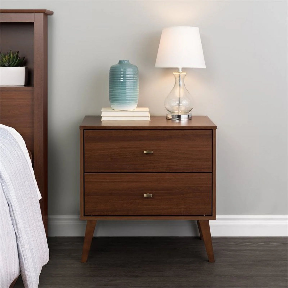 Mid-Century Wood 2 Drawer Nightstand in Cherry B299