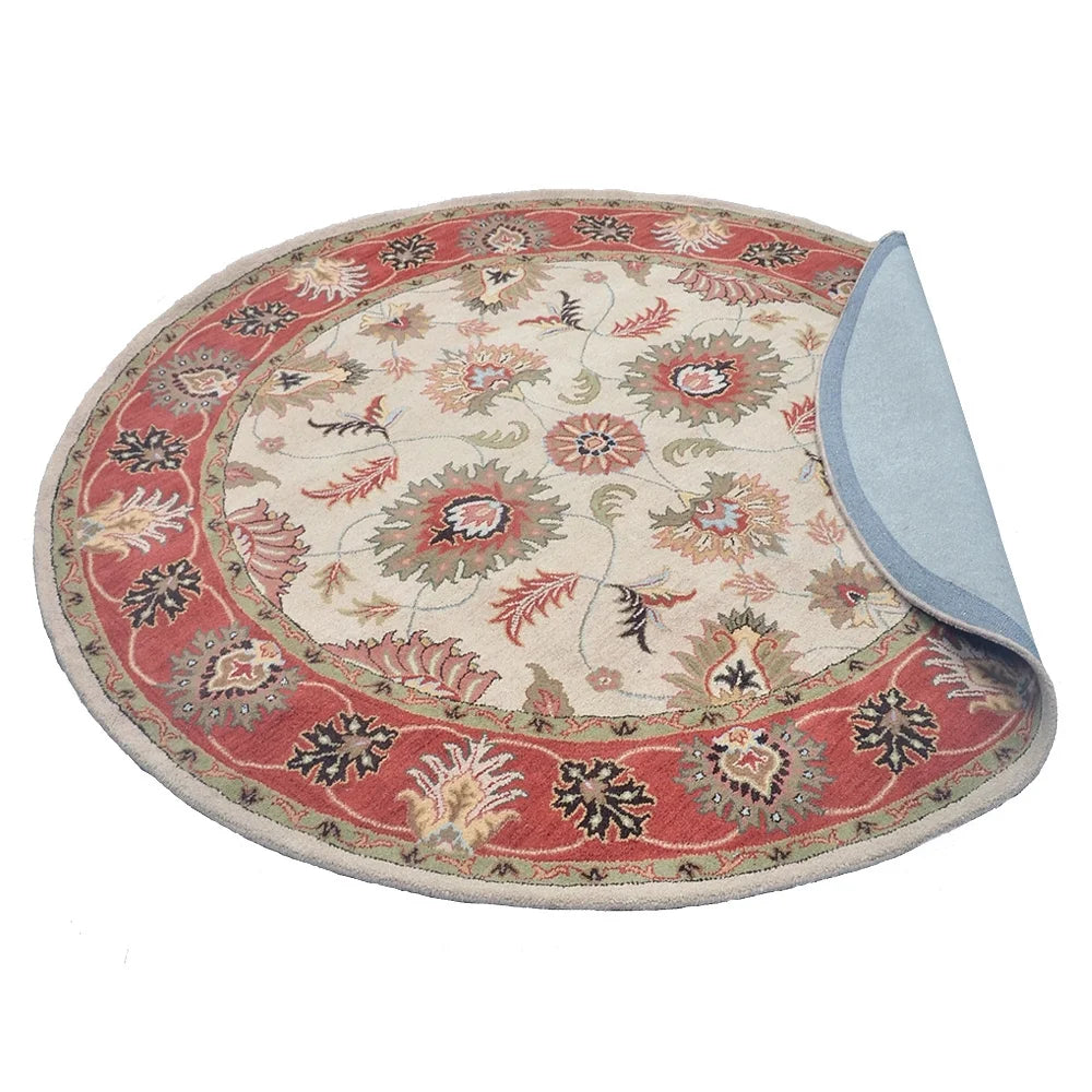 Hand Tufted Wool Round Area Rug, 10'x10', Beige Red, High Pile M87907