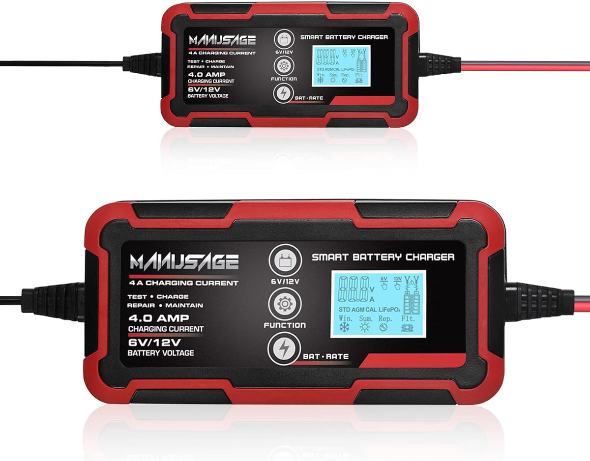 4-Amp 6V 12V Portable Battery Charger and Maintainer Pack of 2 B6716