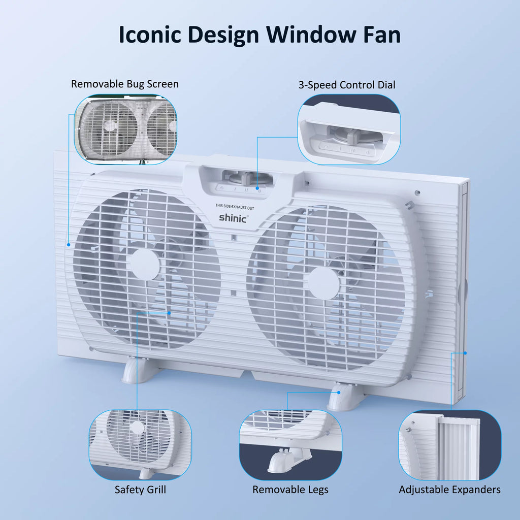 9 3-Speed Twin Window Fan with Removable Bug Screen, White Q134