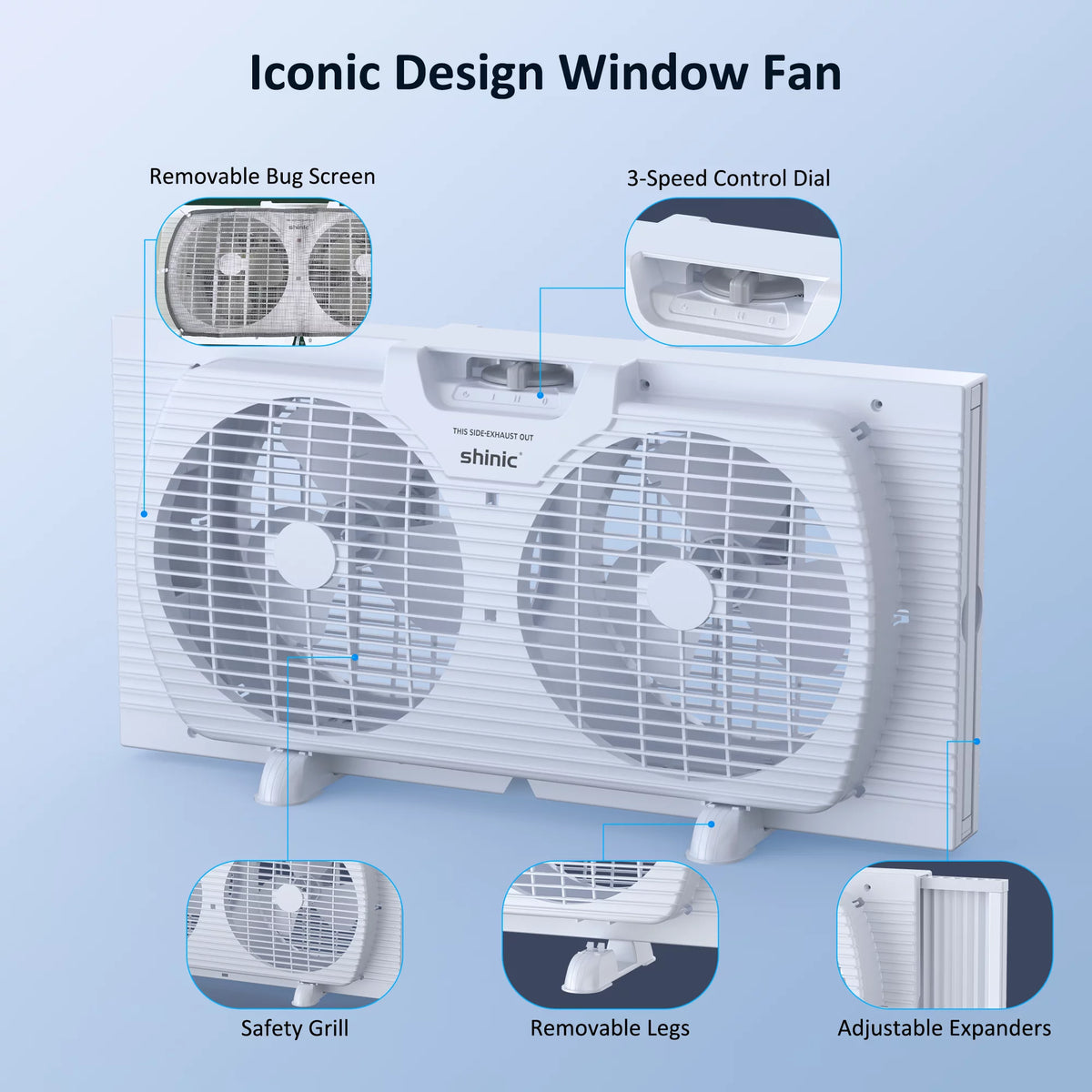 9 3-Speed Twin Window Fan with Removable Bug Screen, White Q134